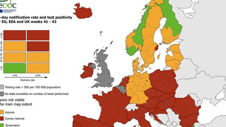 Οι «πράσινες» περιοχές της Ελλάδας στον Ευρωπαϊκό χάρτη του κορωνοϊού